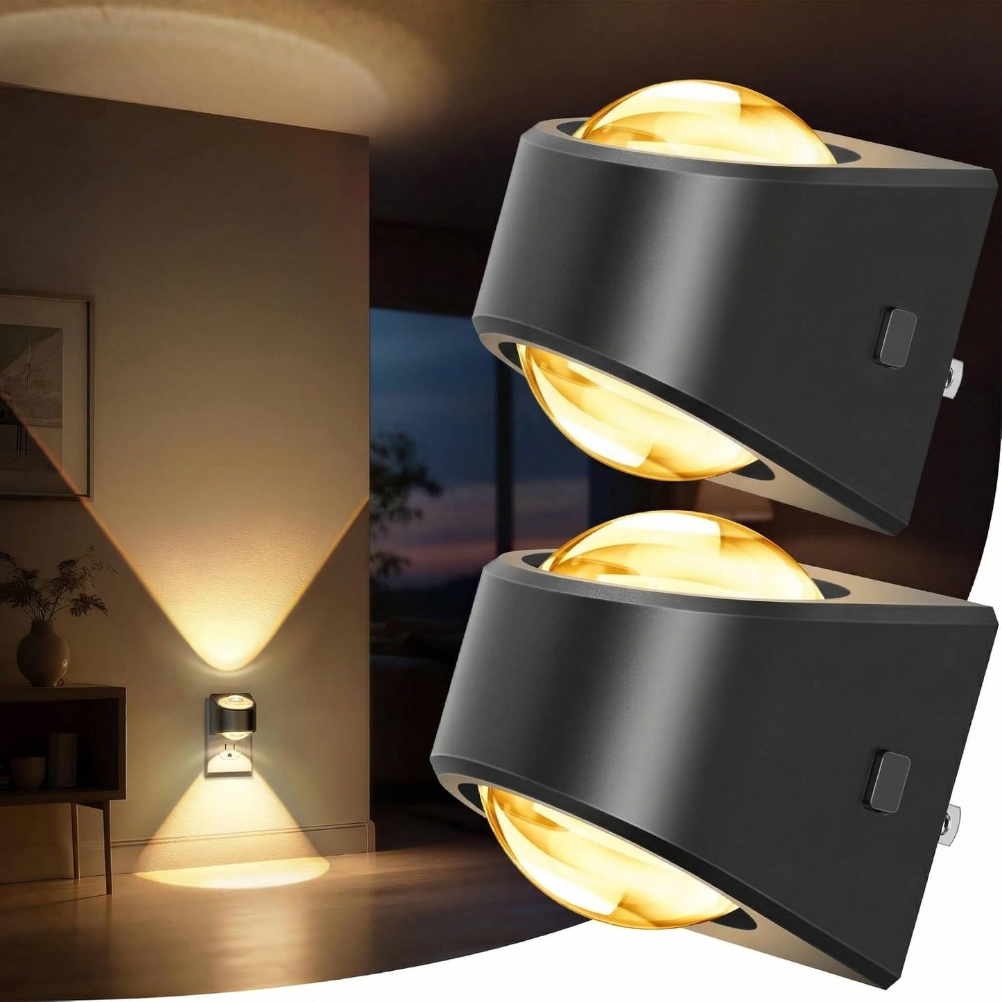 Plug-In LED Projector Night Light, Soft White (2 Pack)