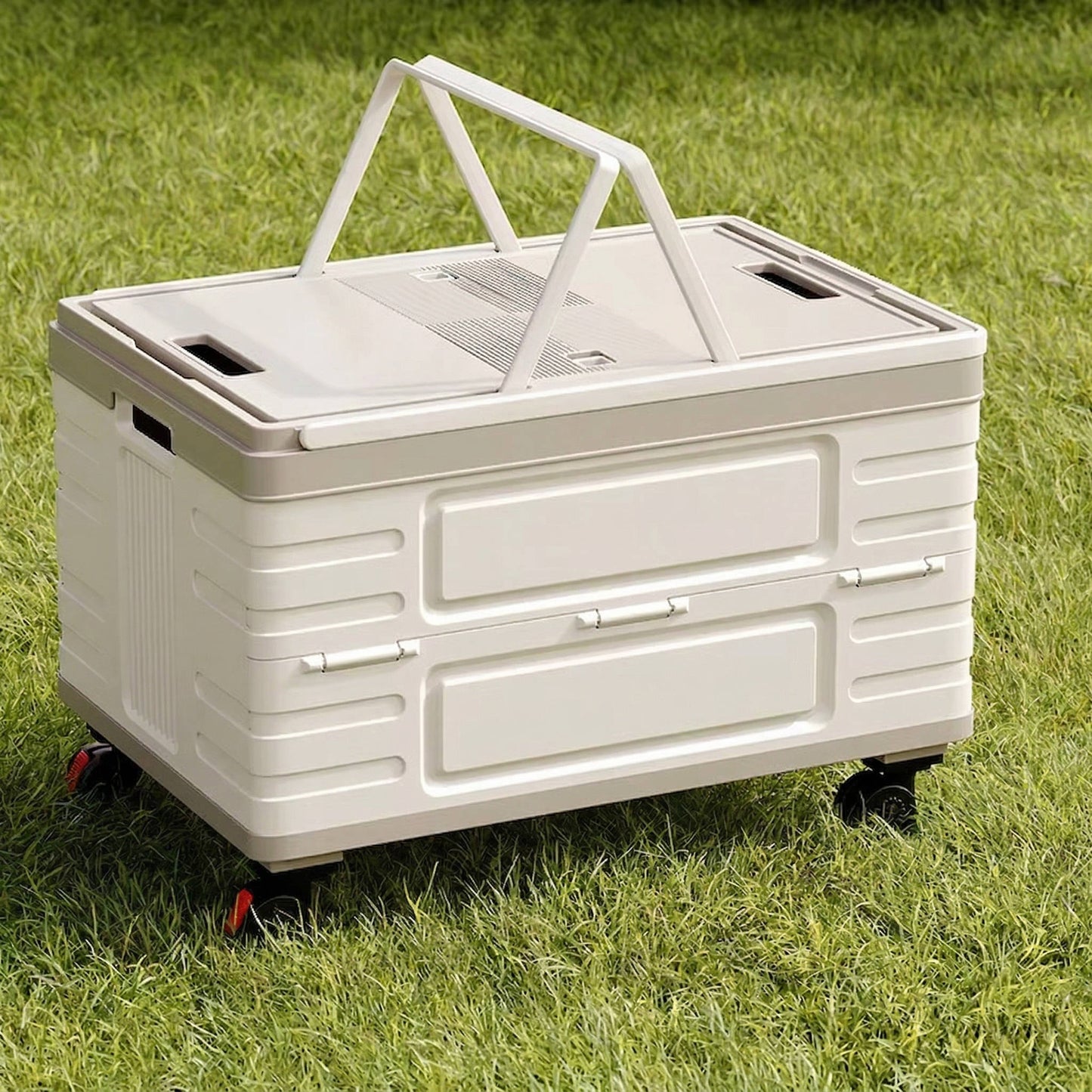 Collapsible Outdoor Storage Box with Wheels & Wood Lid