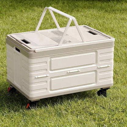 Collapsible Outdoor Storage Box with Wheels & Wood Lid