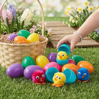Plastic Easter Eggs with Chick Toys, 24 Pc