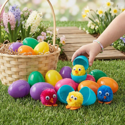 Plastic Easter Eggs with Chick Toys, 24 Pc