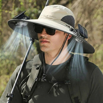 Wide Brim Sun Hat with 2 Solar Cooling Fans