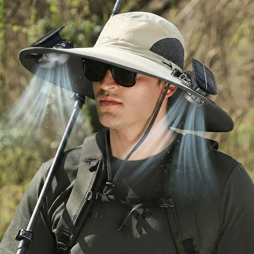 Wide Brim Sun Hat with 2 Solar Cooling Fans