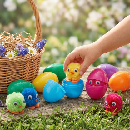 Plastic Easter Eggs with Chick Toys, 24 Pc