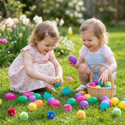 Plastic Easter Eggs with Chick Toys, 24 Pc