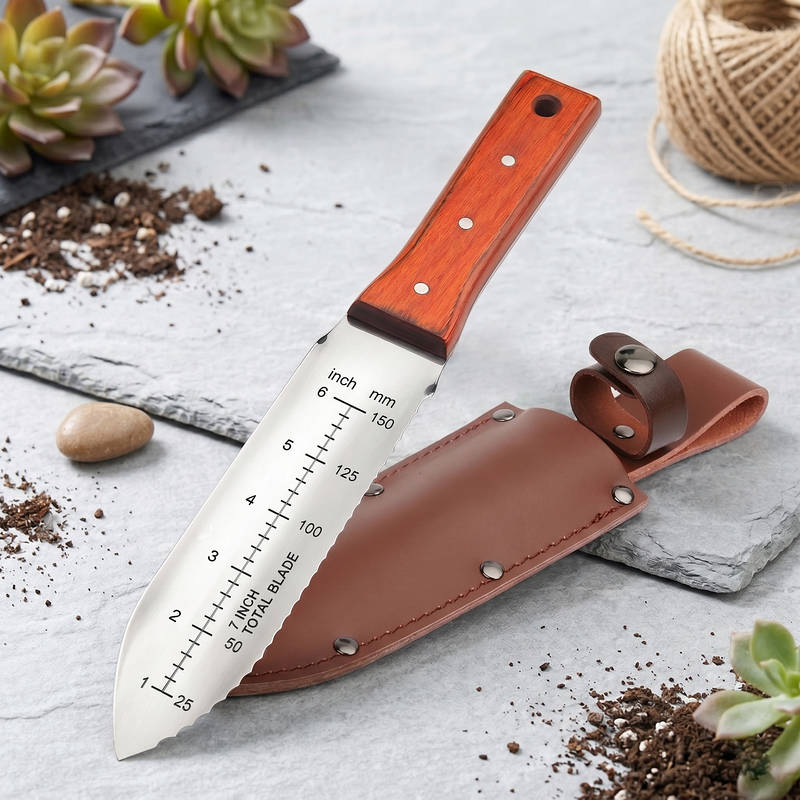 Garden Knife Weeding Tool with Leather Sheath