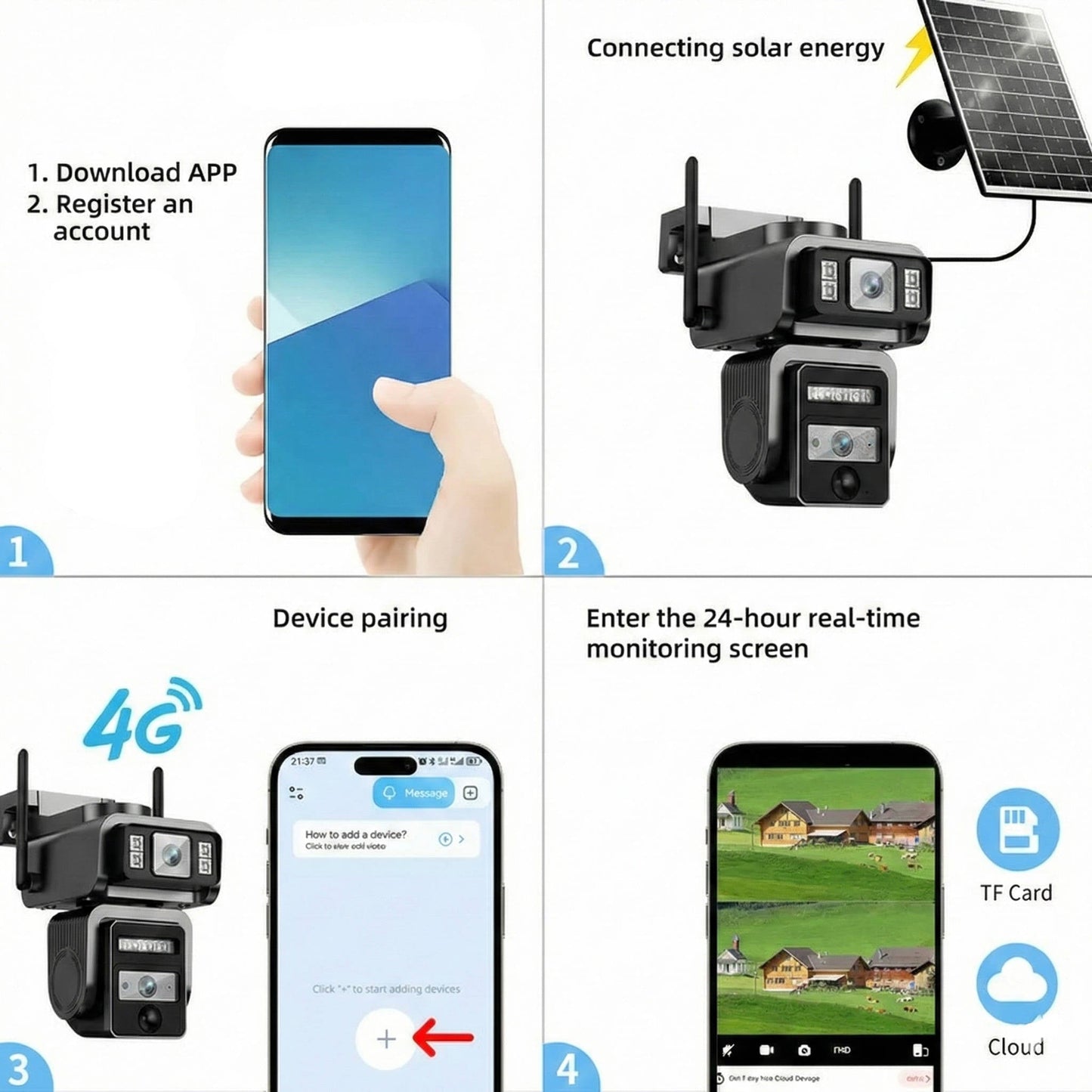 Solar CCTV Security Camera, Auto Tracking, 1080P