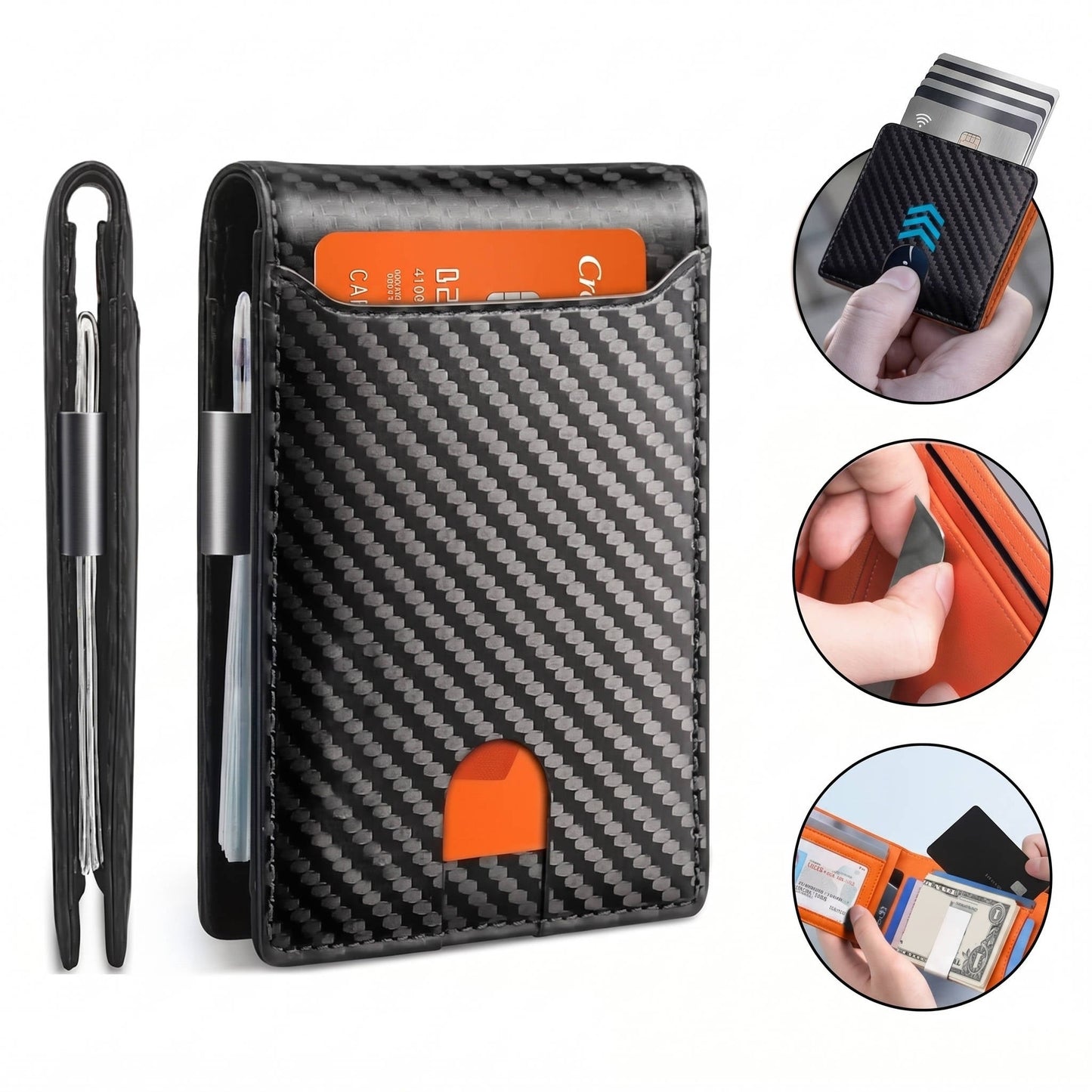 Mens Carbon Fiber RFID Bifold Card Wallet
