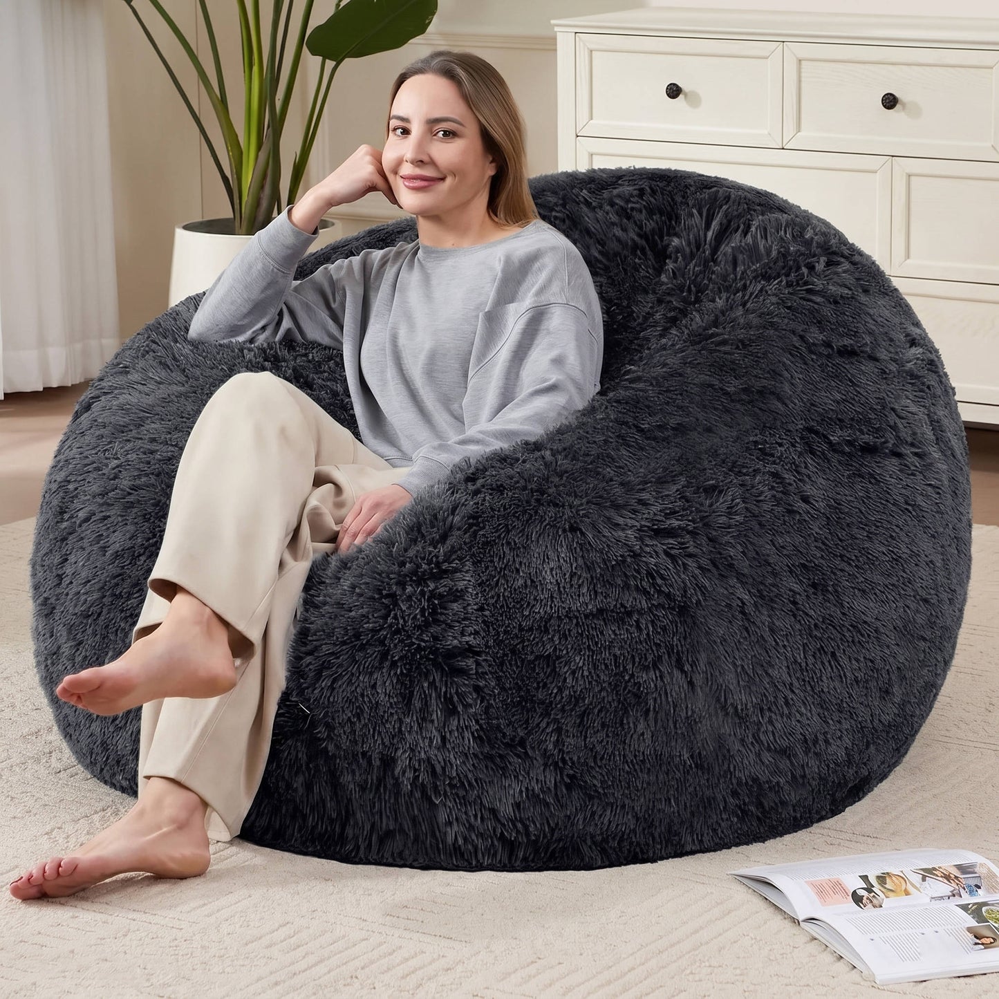 Ultra Soft Faux Fur Bean Bag Cover, Unfilled