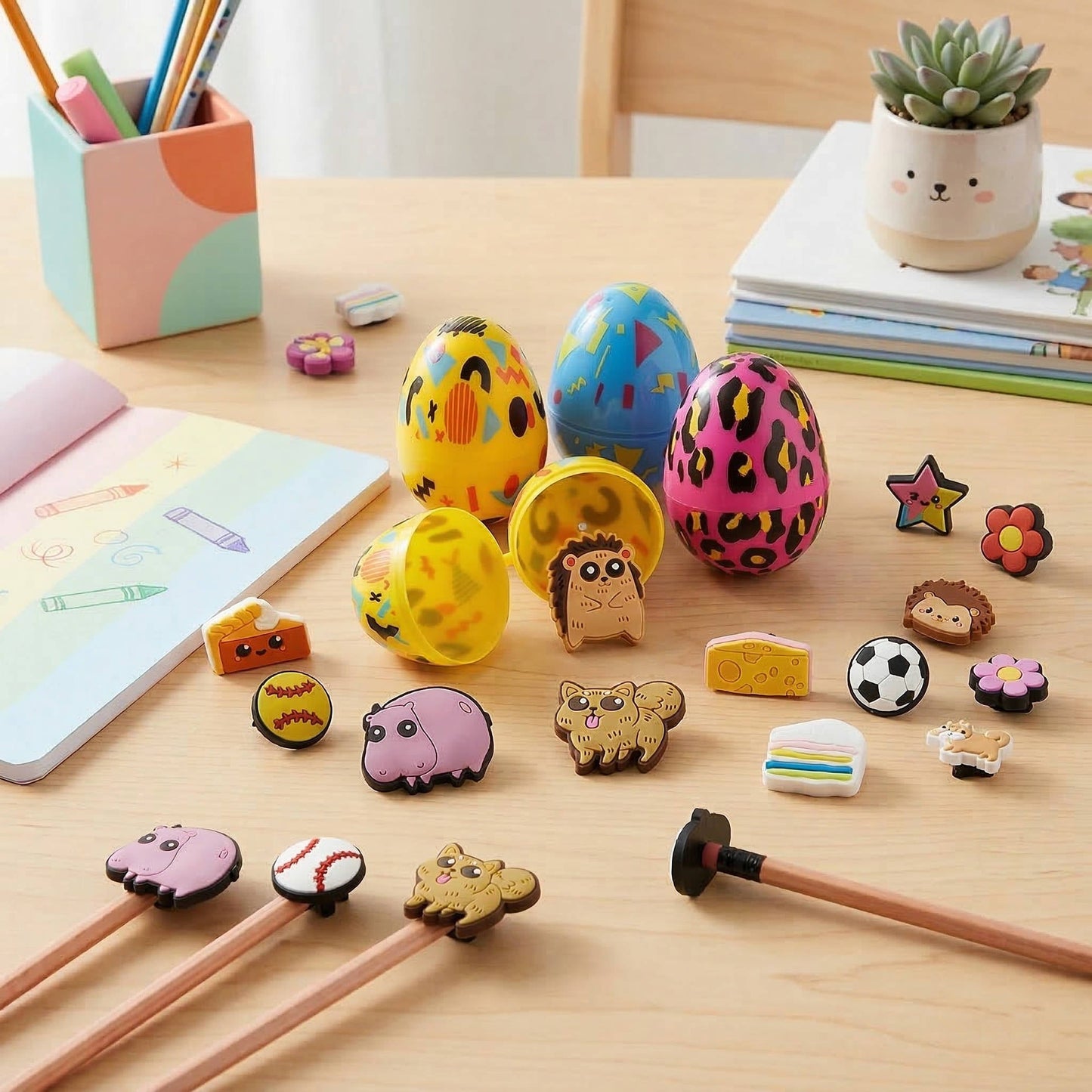 Easter Eggs with Pencil Charms, 24 Pc