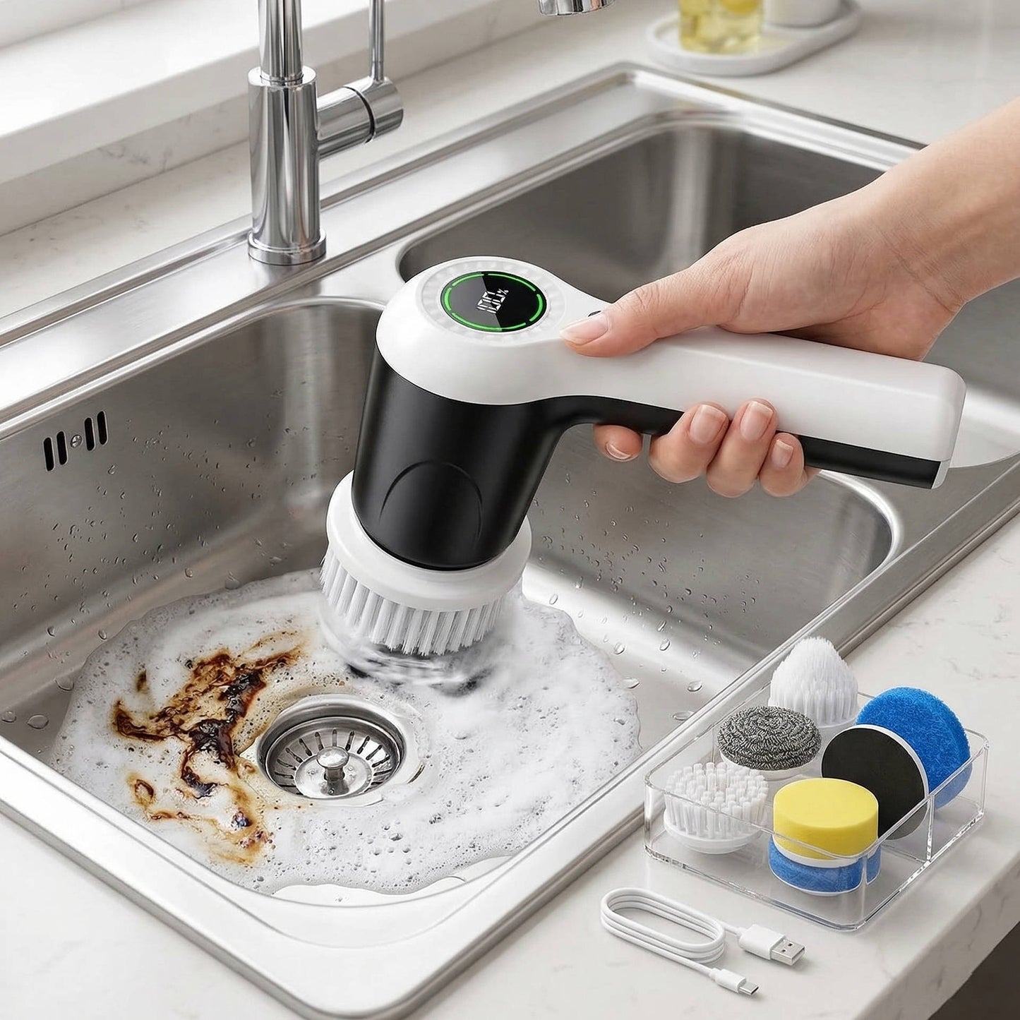Cordless Electric Spin Scrubber, 6 Brush Heads