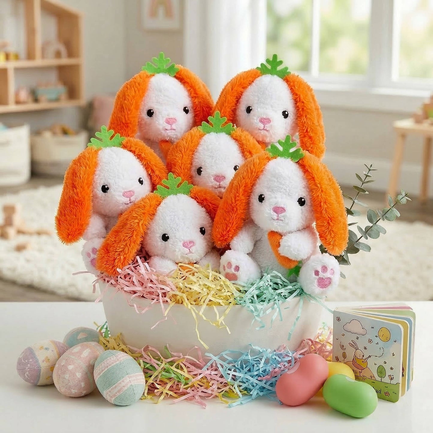 Plush Easter Bunny with Carrot Ears, 6 Pc
