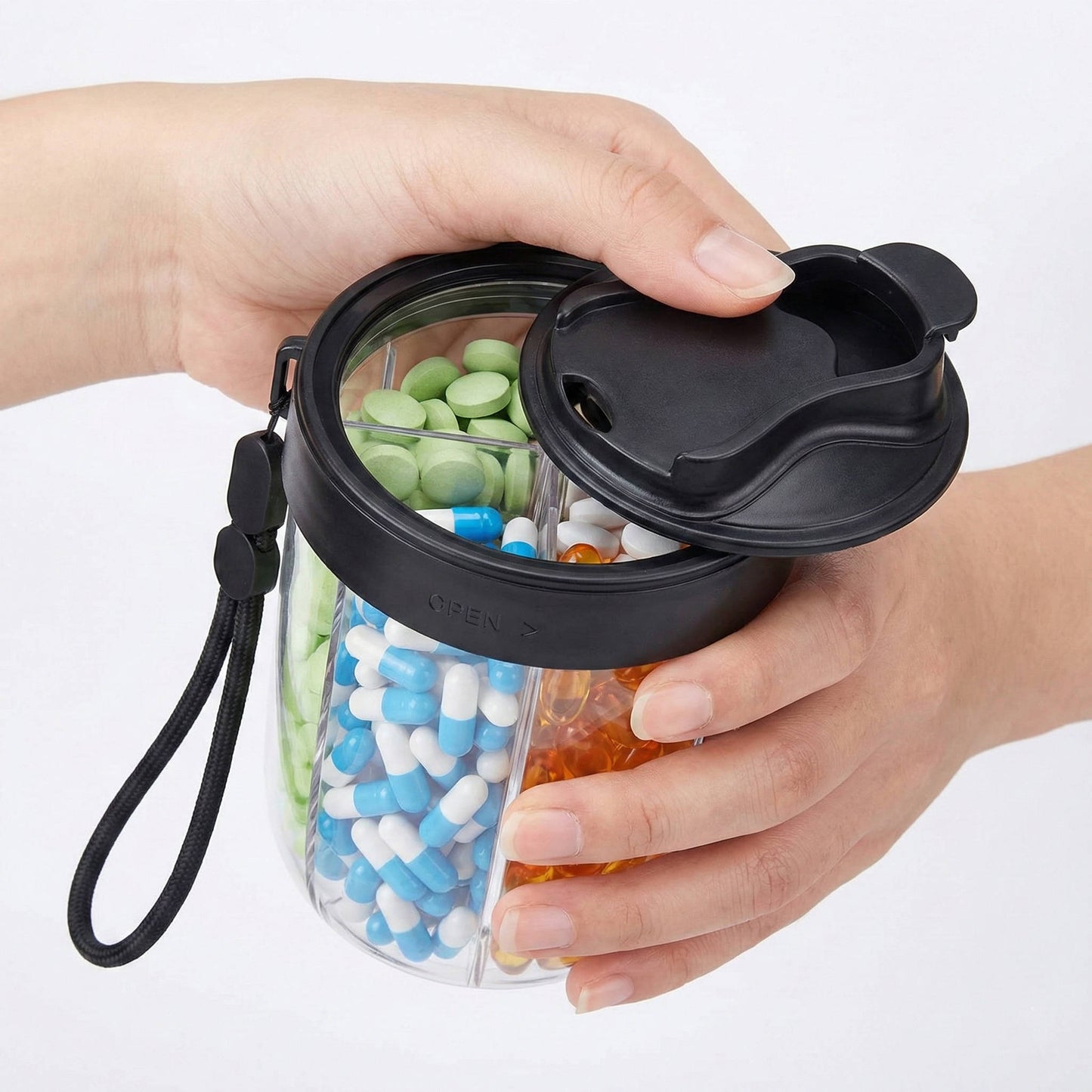 Large 4-Compartment Travel Pill Organizer Case