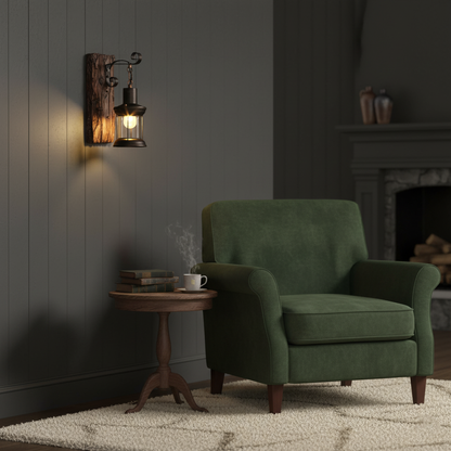 Cylinder Glass Iron Wooden Base 1-Light Wall Sconce Lamp