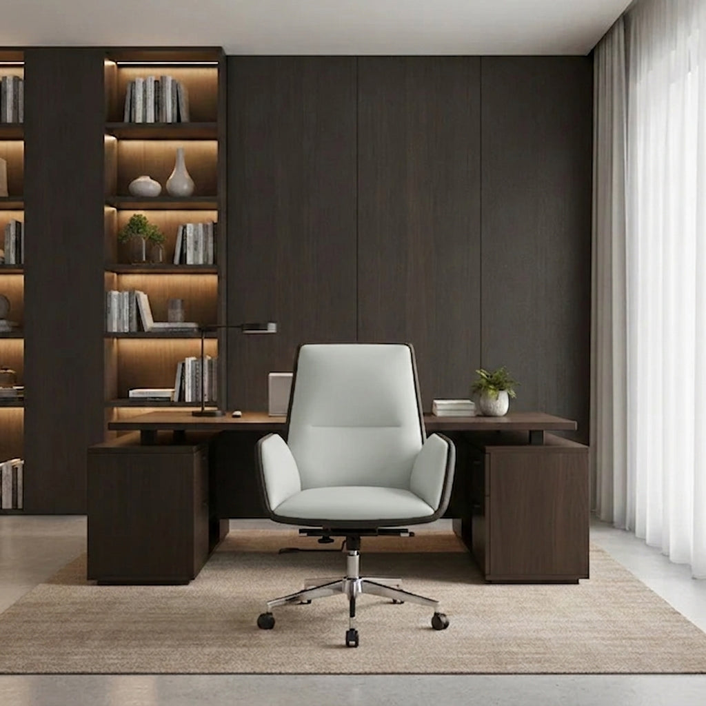 Mid-Back Leather Swivel Desk Chair