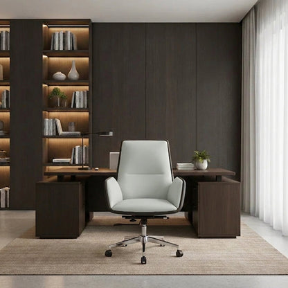 Mid-Back Leather Swivel Desk Chair
