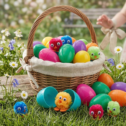Plastic Easter Eggs with Chick Toys, 24 Pc