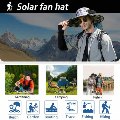 Wide Brim Sun Hat with 2 Solar Cooling Fans