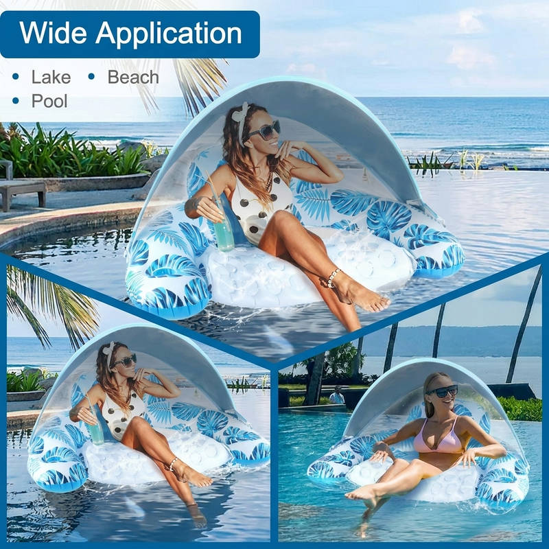 Adult Pool Float Chair with Canopy & Cup Holder