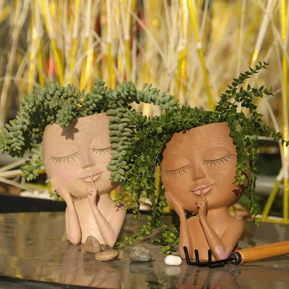 Ceramic Face Planter for Succulents & Herbs