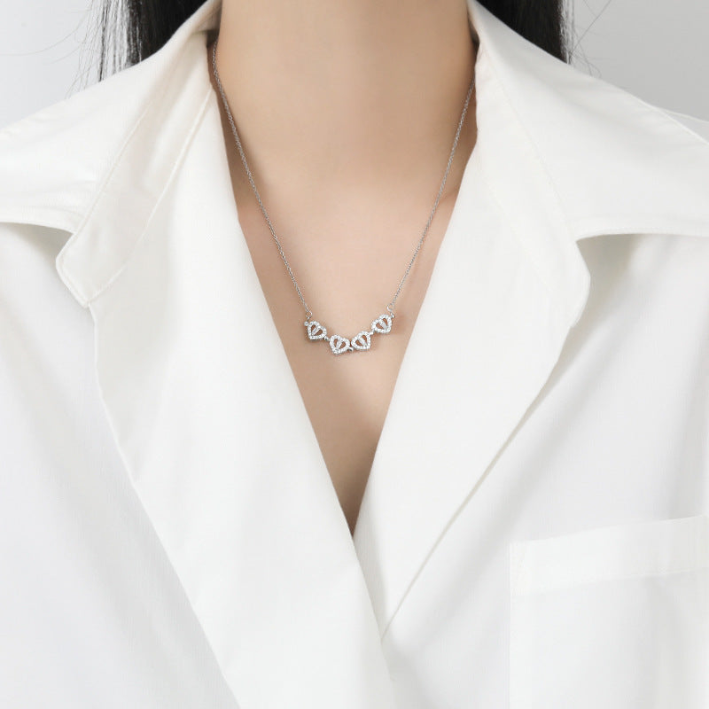 Four Heart Clover Pendant Necklace