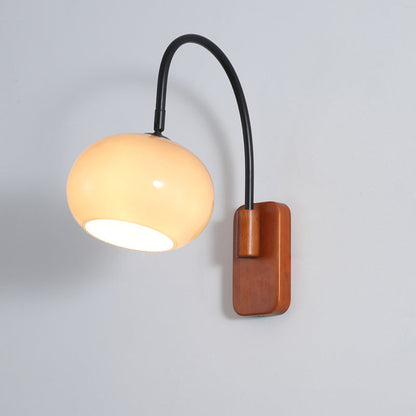Traditional Wood Round Glass Shade 1-Light Wall Sconce Lamp