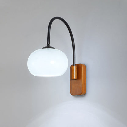 Traditional Wood Round Glass Shade 1-Light Wall Sconce Lamp