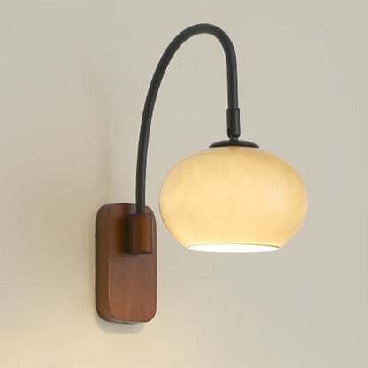 Traditional Wood Round Glass Shade 1-Light Wall Sconce Lamp