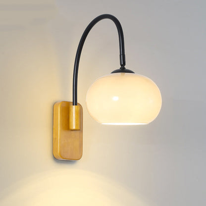 Traditional Wood Round Glass Shade 1-Light Wall Sconce Lamp