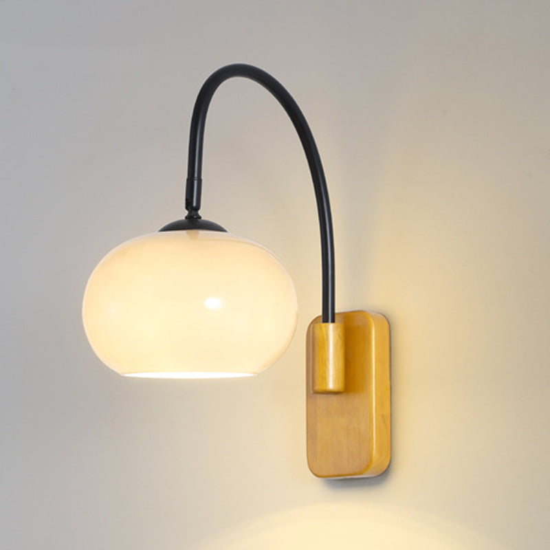 Traditional Wood Round Glass Shade 1-Light Wall Sconce Lamp