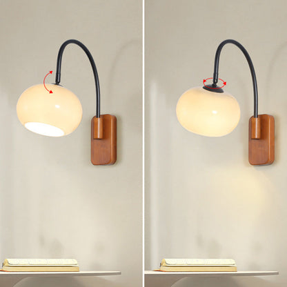 Traditional Wood Round Glass Shade 1-Light Wall Sconce Lamp