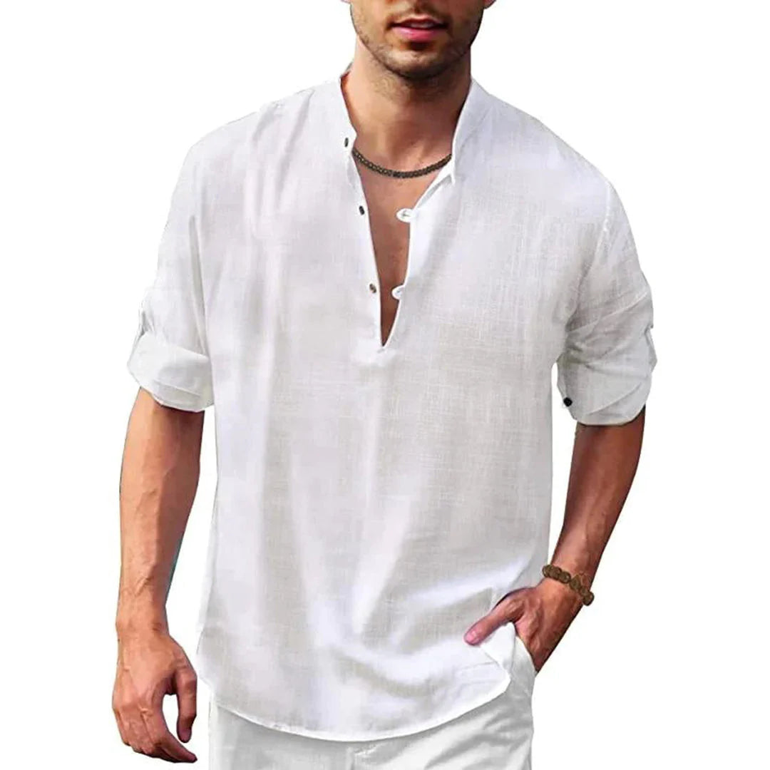 Linen Cotton Shirt with Open Stitch, Regular Fit