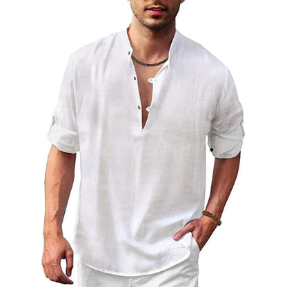 Linen Cotton Shirt with Open Stitch, Regular Fit