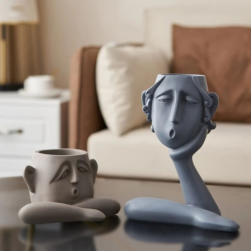 Matte Ceramic Face Vase Set
