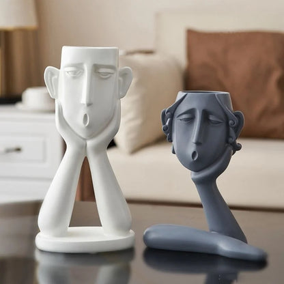 Matte Ceramic Face Vase Set