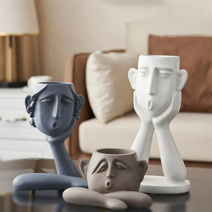 Matte Ceramic Face Vase Set