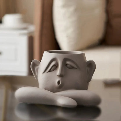 Matte Ceramic Face Vase Set