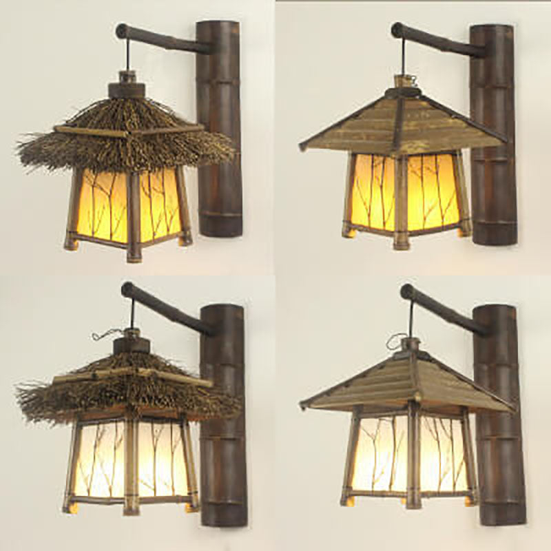 Vintage Twine Rattan Weaving 1-Light Wall Sconce Lamp