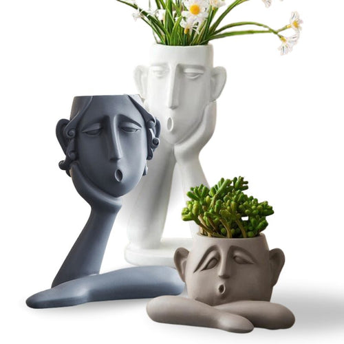 Matte Ceramic Face Vase Set