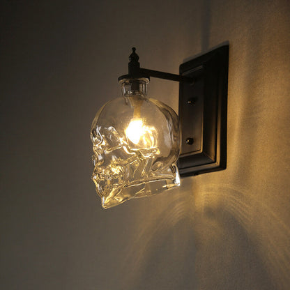Skull Glass 1-Light Armed Sconce Lamp