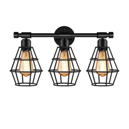 Vintage Wrought Iron Cage 3-Light Wall Sconce Lamp