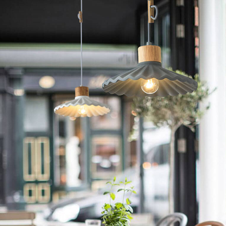 Modern Macaron Cement Scalloped Shade 1-Light Pendant Light for Living Room