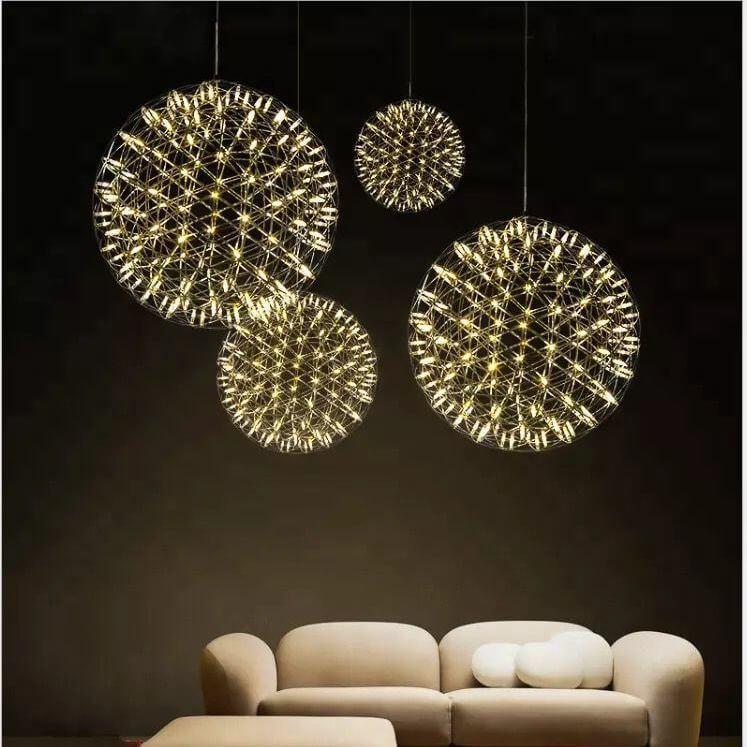 Contemporary Creative Globe Iron 12 Light LED Firework Pendant Light For Living Room