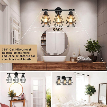 Vintage Wrought Iron Cage 3-Light Wall Sconce Lamp
