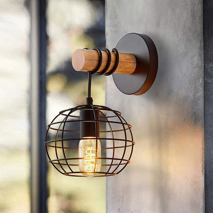 Wrought Black Round Iron Shade 1-Light Wall Sconce Lamp