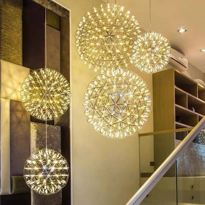 Contemporary Creative Globe Iron 12 Light LED Firework Pendant Light For Living Room