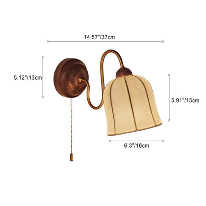French Wood Iron Fabric Shade 1-Light Wall Sconce Lamp