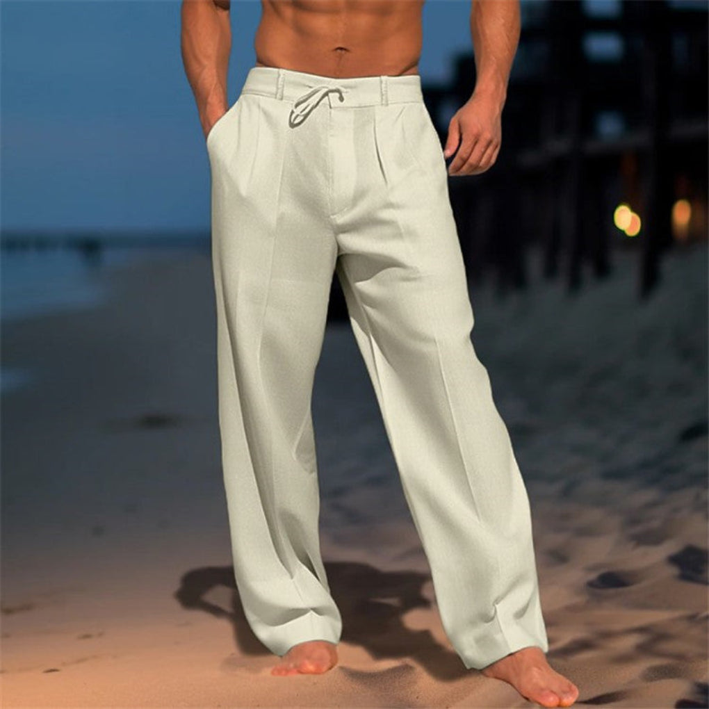 Broadcloth Trousers with Drawstring Waist, Relaxed Fit
