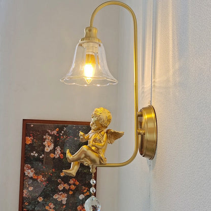 Traditional Glass Iron Cone Angel 1-Light Wall Sconce Lamp