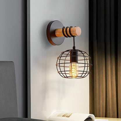 Wrought Black Round Iron Shade 1-Light Wall Sconce Lamp